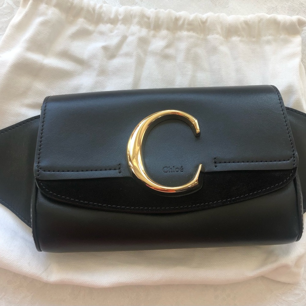 CHLOÉ - NWT - C Black Leather & Suede Belt Bag